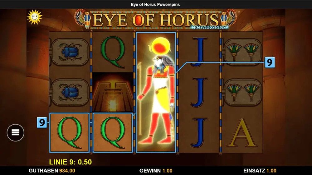 Horus Wild expandiert auf Walze 3 – vollständig gefüllte Walze neben Premiumbsymbolen