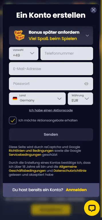 Konto registrieren und verifizieren im Online-Casino